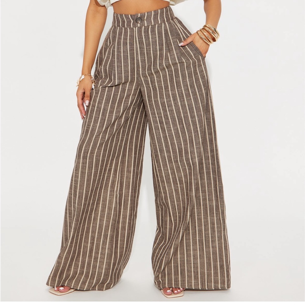 Fashion Nova Brown Striped Wide-Leg Pants